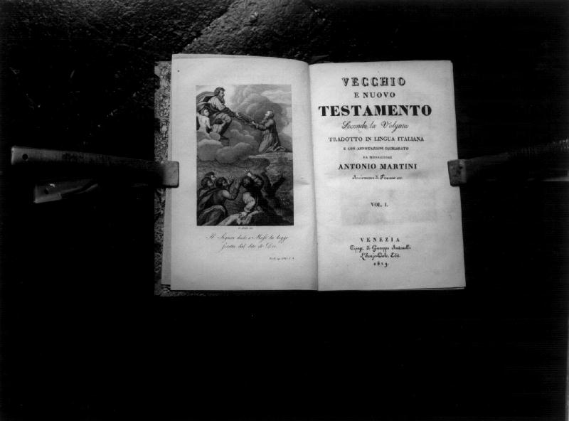 Mosè riceve da Dio le tavole della legge (stampa) di Dala Giuseppe di Lorenzo (sec. XIX)