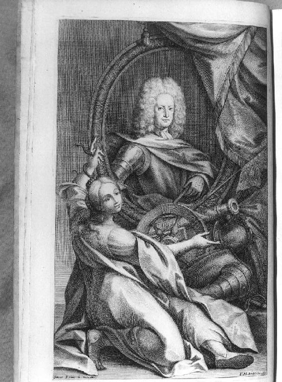 ritratto d'uomo e figura allegorica (stampa) di Pavona Francesco, Francia Francesco Domenico Maria (sec. XVIII)