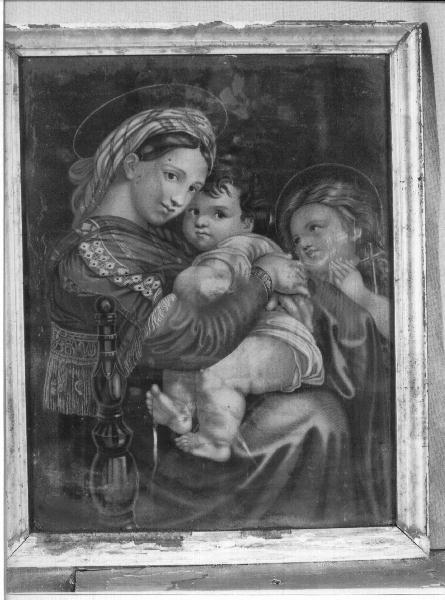 MADONNA DELLA SEGGIOLA, Madonna con Bambino e San Giovannino (stampa) - ambito ligure (primo quarto sec. XX)