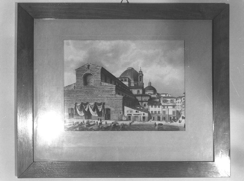 VEDUTA DELLA CHIESA DI S.LORENZO A FIRENZE (stampa colorata a mano, serie) - ambito italiano (seconda metà sec. XIX)