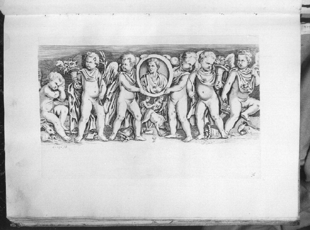 ritratto di defunto sorretto da angioletti (stampa, elemento d'insieme) di Van Persyn Reinier (sec. XVII)