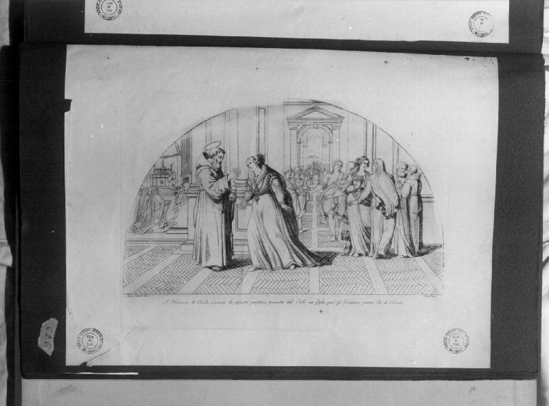 San Francesco di Paola promette un figlio alla regina di Francia (stampa) di Nogari Paris detto Paris Romano, Pinelli Bartolomeo (secc. XVIII/ XIX)