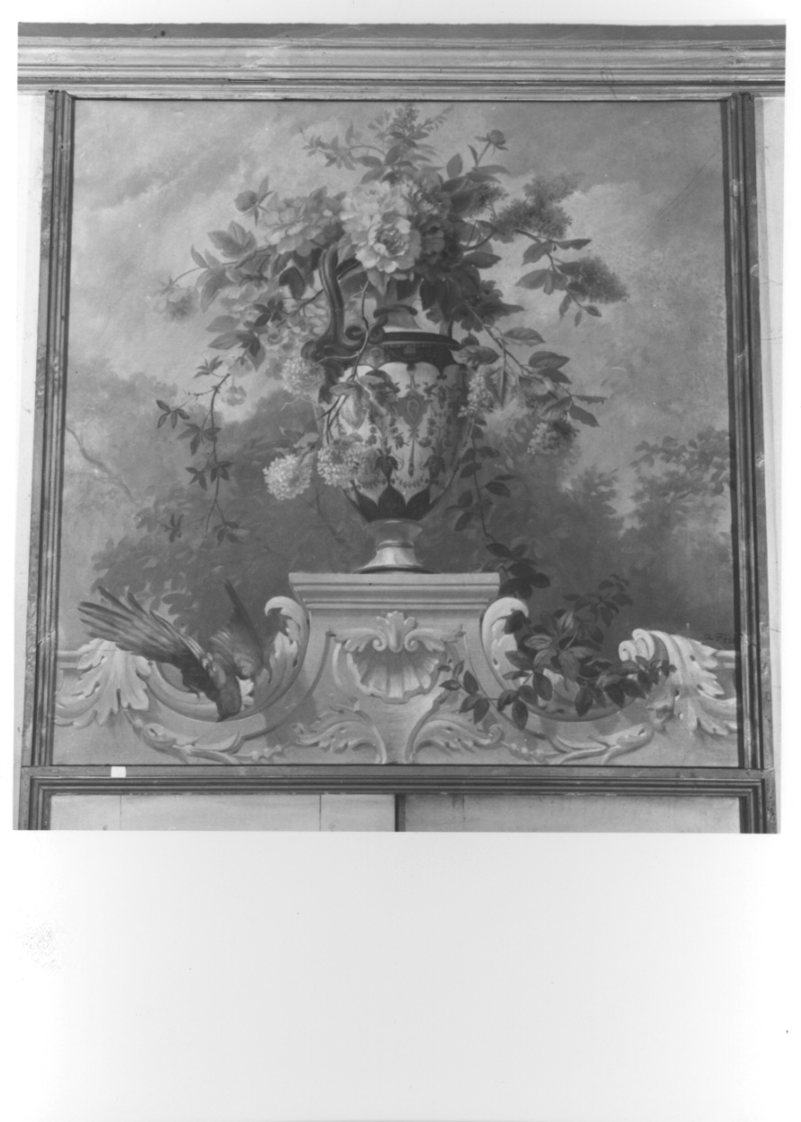 vaso con fiori e uccelli (sovrapporta, opera isolata) di Ferri Augusto (terzo quarto sec. XIX)