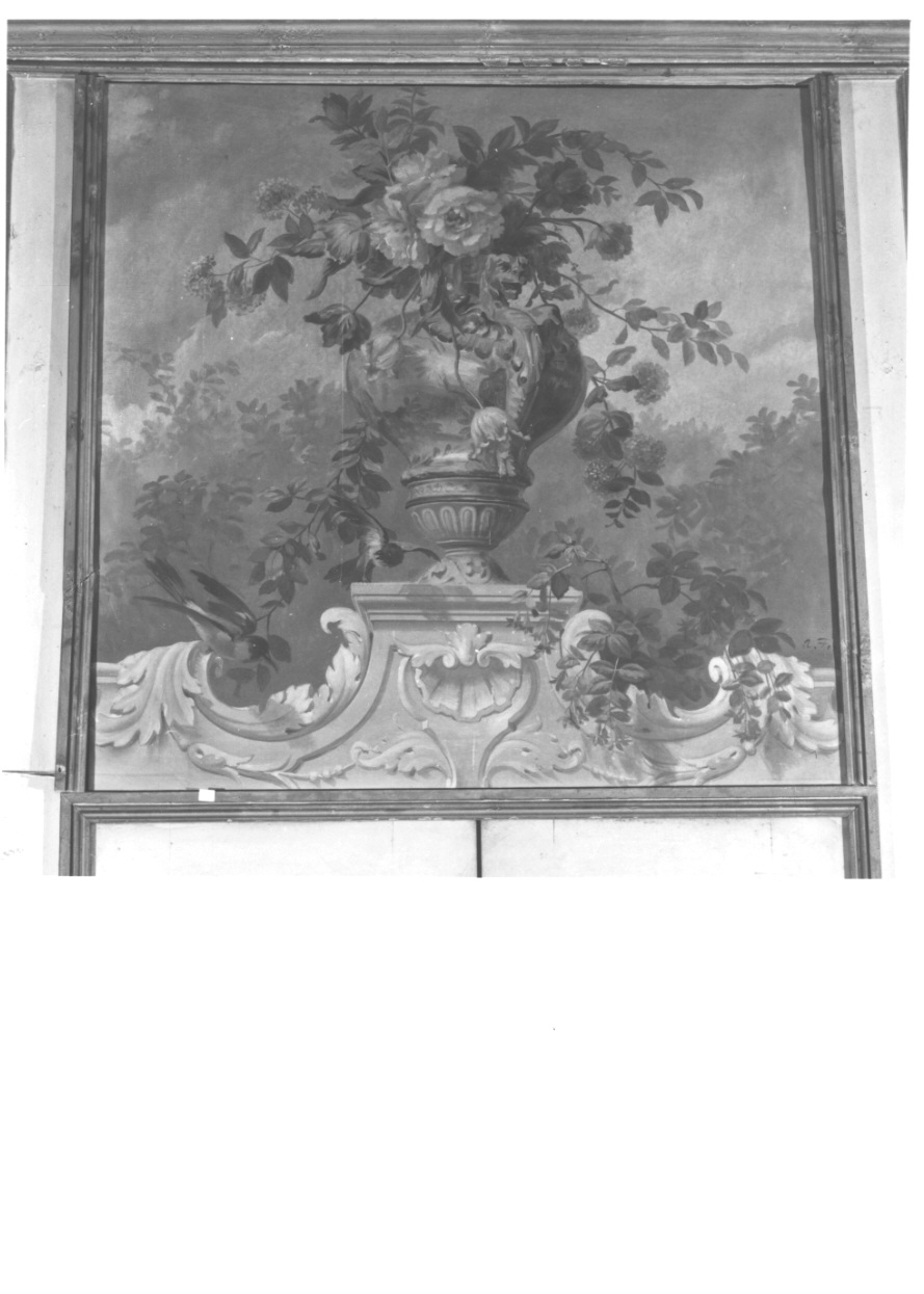 Vaso con fiori e uccelli (sovrapporta, opera isolata) di Ferri Augusto (terzo quarto sec. XIX)