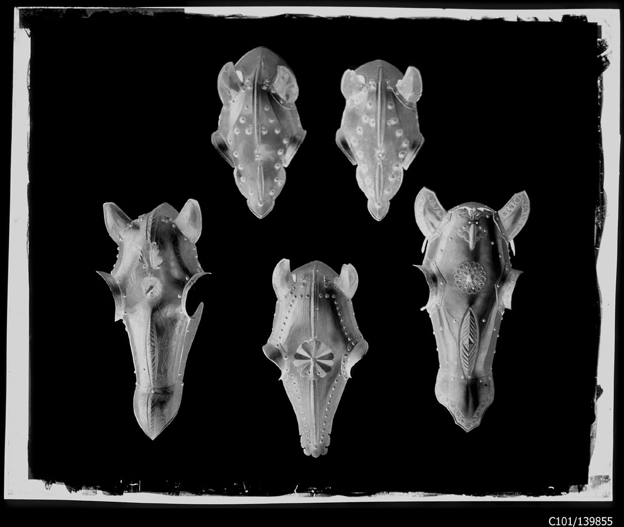 Torino - Armeria Reale - Armi difensive - Armature - Finimenti equestri - D11 - D14 - D17 - D19 - D20 (negativo) di Anonimo (studio), Berra Bussolino Celestina - Berra Favale Gustava (studio) (XIX)