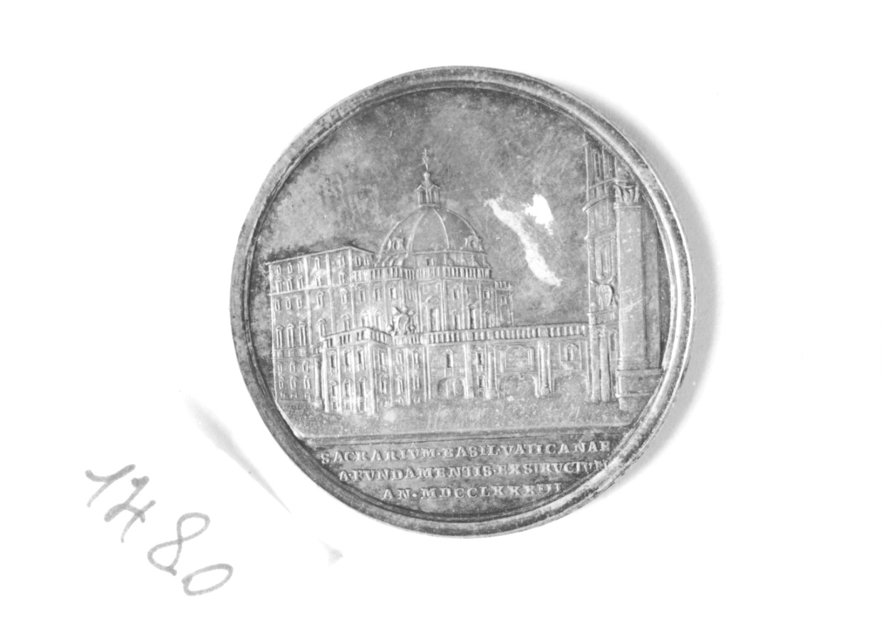 veduta della Basilica di San Pietro (medaglia, opera isolata) - ambito romano (ultimo quarto sec. XVIII)