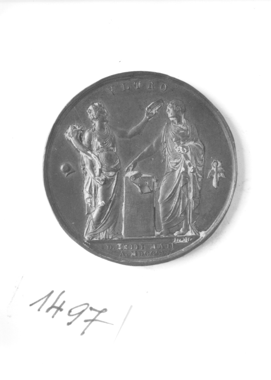 l'Italia incorona Napoleone (medaglia, opera isolata) di Manfredini Luigi (inizio sec. XIX)