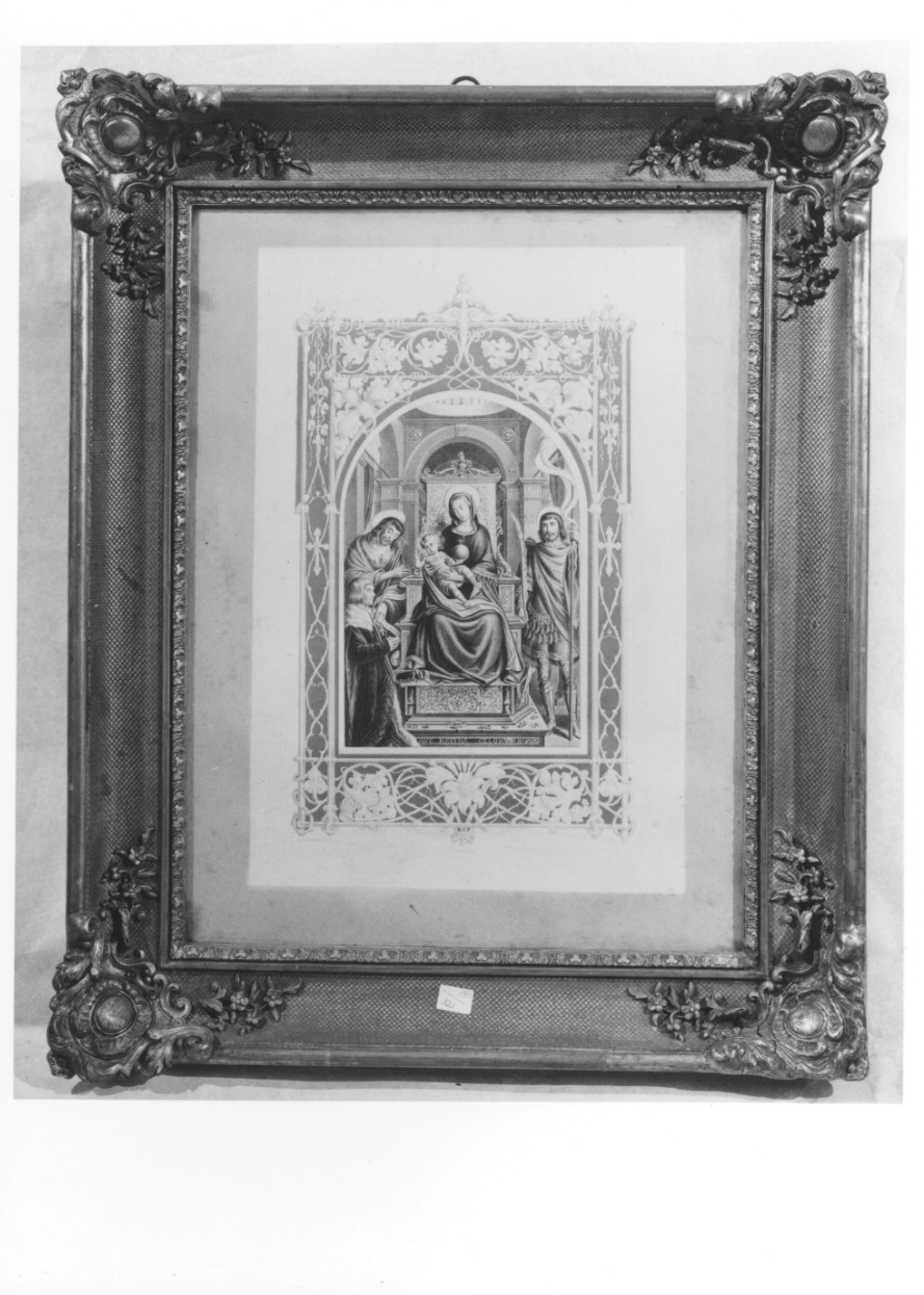 Madonna con Bambino in trono con San Giovanni Battista, San Nazzaro e committente (stampa) di Ayres Pietro, Rondinelli Nicolò (secondo quarto sec. XIX)