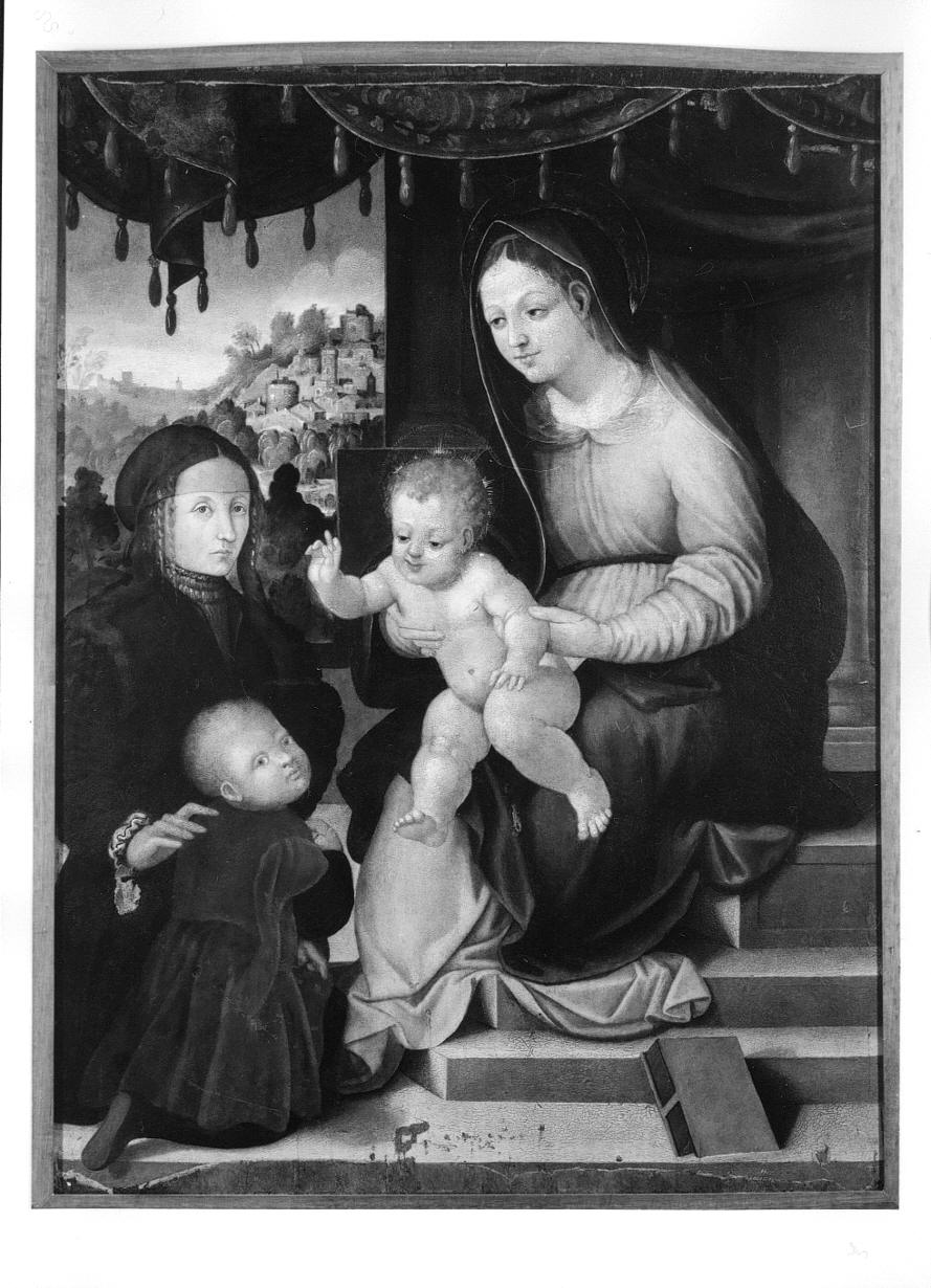 Madonna con Bambino in trono e donatori (dipinto, opera isolata) - ambito piemontese (prima metà sec. XVI)