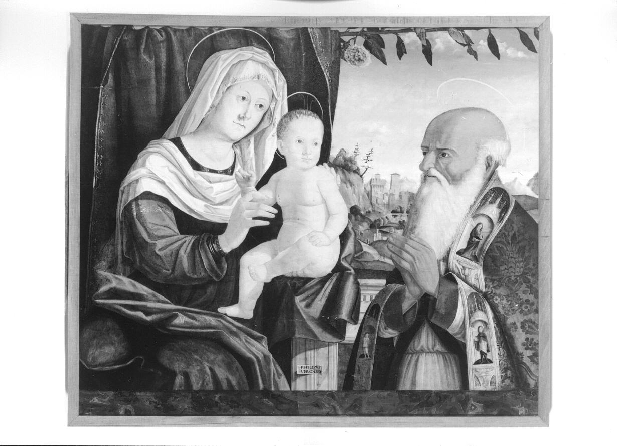 Madonna con Bambino e santo vescovo (dipinto, opera isolata) di Veronese Filippo (sec. XVI)