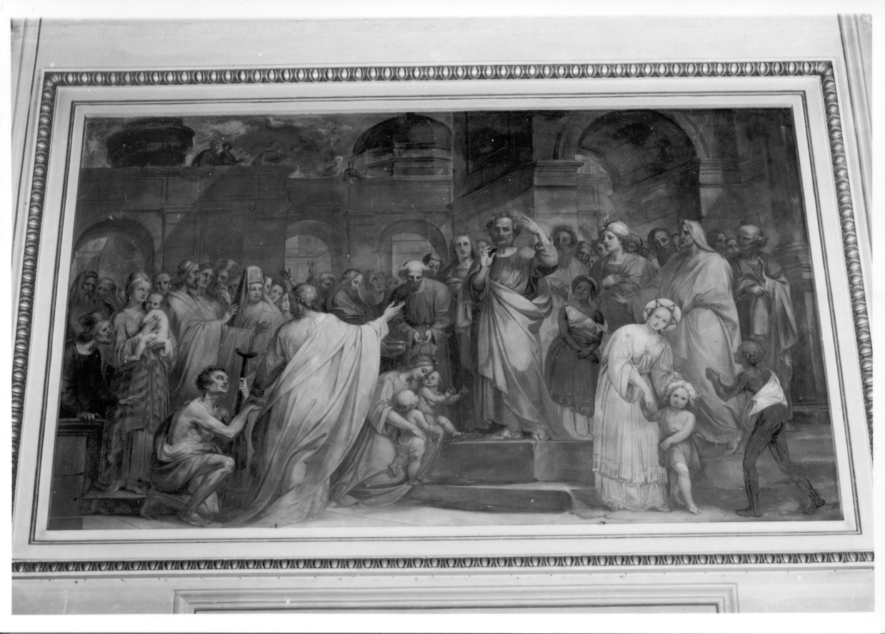 San Pietro e San Giovanni Evangelista guariscono lo storpio (dipinto, opera isolata) di Zali Giovanni Battista (metà sec. XIX)