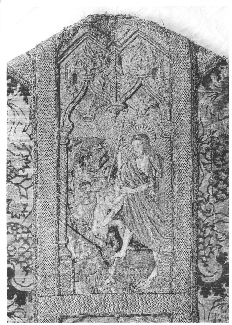 Cristo libera gli eletti del limbo (decorazione a ricamo, elemento d'insieme) - bottega fiammingo-borgognona (terzo quarto sec. XV)