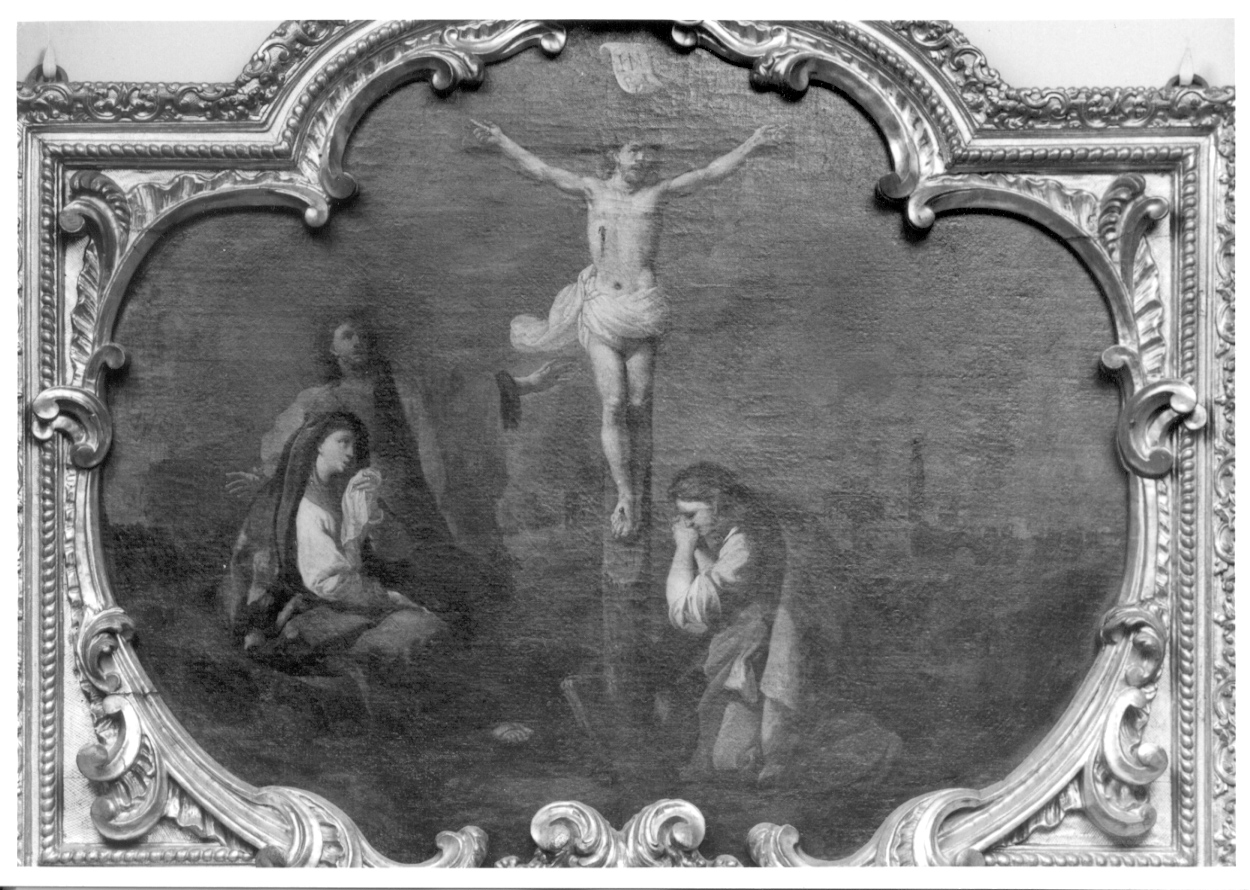 Cristo crocifisso con la Madonna, Santa Maria Maddalena, San Giovanni evangelista e San Sebastiano (dipinto, opera isolata) - ambito emiliano (?) (prima metà sec. XVIII)