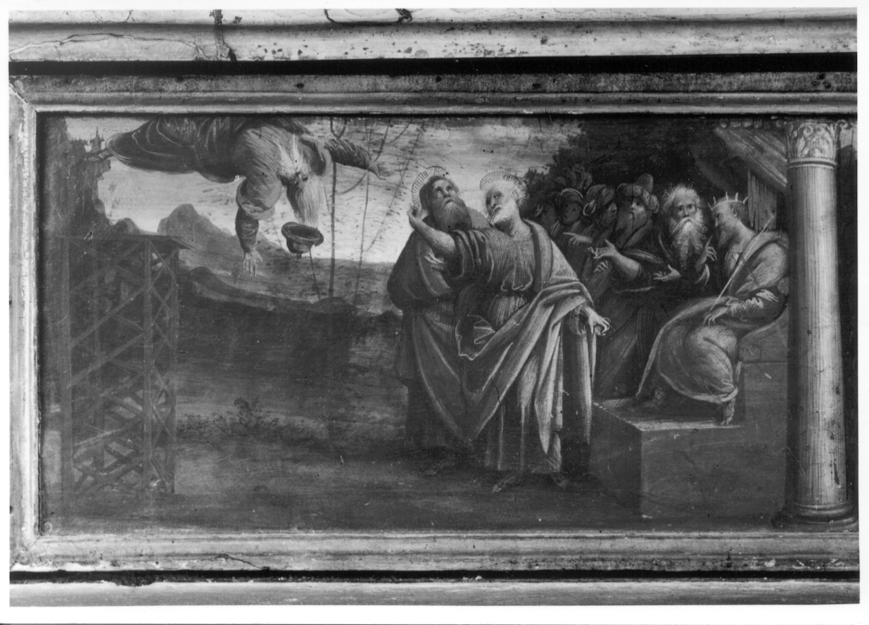 caduta di Simon Mago (dipinto, elemento d'insieme) di Lanino Bernardino (secondo quarto sec. XVI)