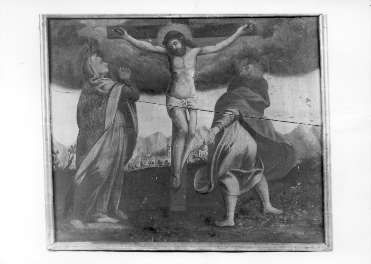 crocifissione di Cristo con la Madonna e San Giovanni Evangelista (dipinto) di Martinolio Cristoforo detto Rocca (terzo quarto sec. XVII)