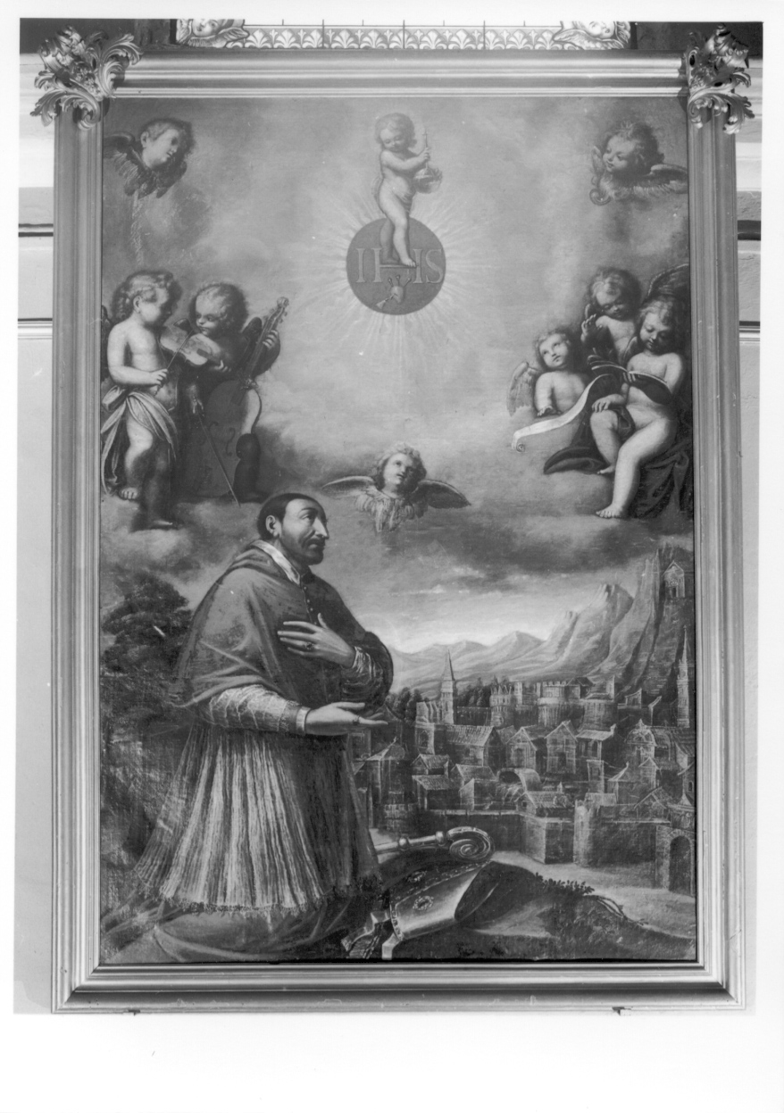 San Carlo Borromeo in adorazione del nome di Gesù (dipinto, opera isolata) di Caccia Orsola Maddalena (maniera) (secondo quarto sec. XVII)