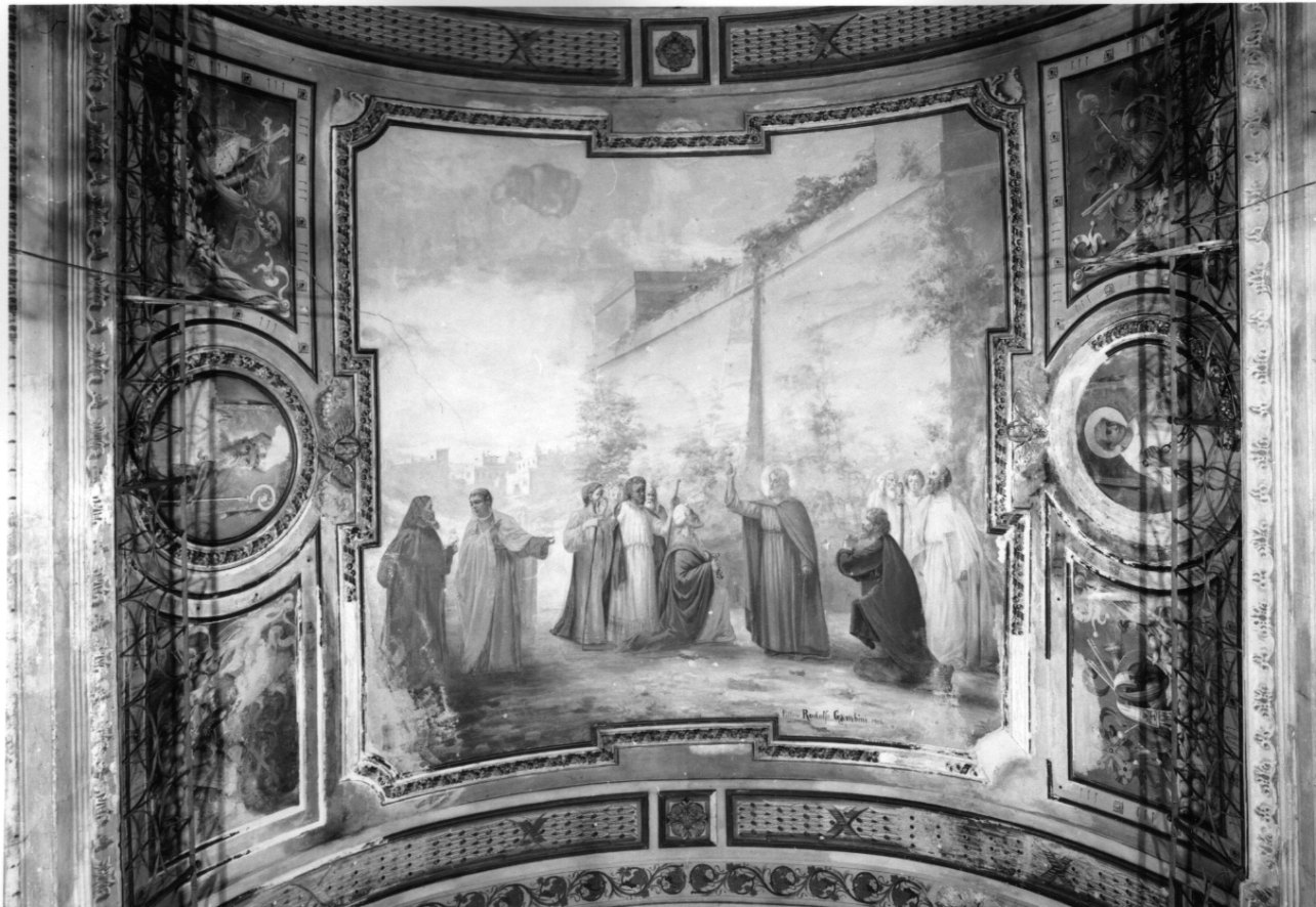 Cristo consegna le chiavi a San Pietro (dipinto, opera isolata) di Gambini Rodolfo (inizio sec. XX)