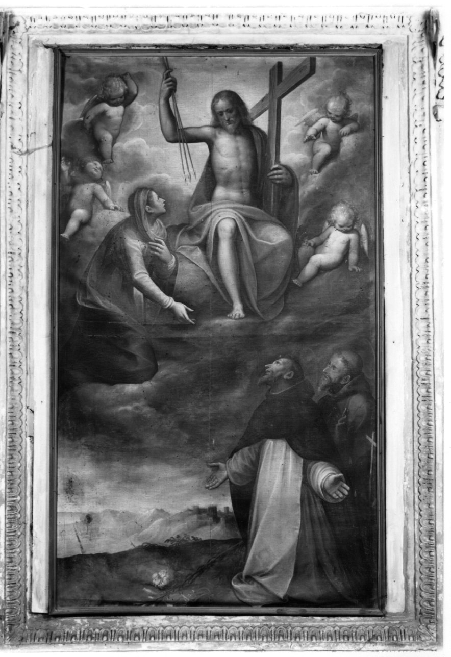 Cristo redentore con la Madonna, San Domenico e San Francesco d'Assisi (dipinto, opera isolata) di Caccia Guglielmo detto Moncalvo (primo quarto sec. XVII)