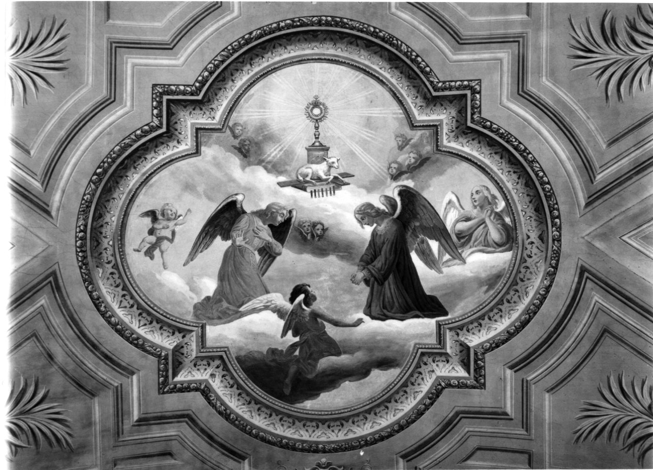 Agnus Dei tra angeli (dipinto, opera isolata) - ambito piemontese (fine sec. XIX)