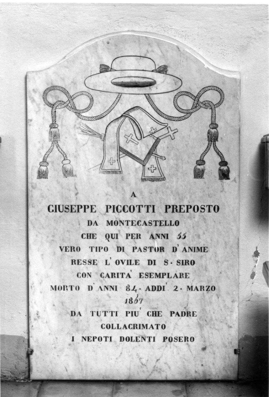 insegne episcopali (lapide commemorativa, opera isolata) - bottega piemontese (terzo quarto sec. XIX)