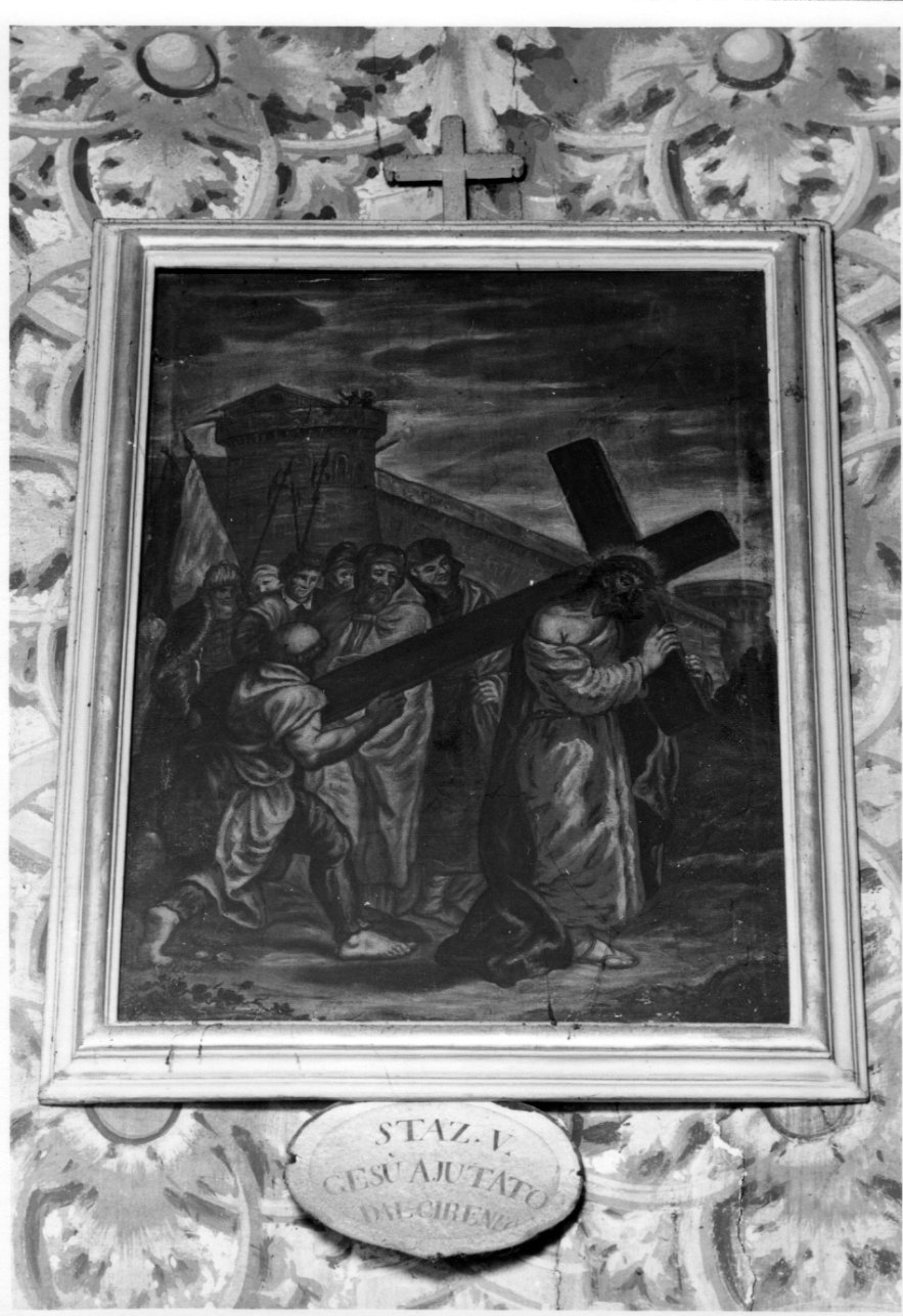 stazione V: Gesù aiutato da Simone il Cireneo a portare la croce (dipinto, elemento d'insieme) - ambito astigiano (seconda metà sec. XVIII)