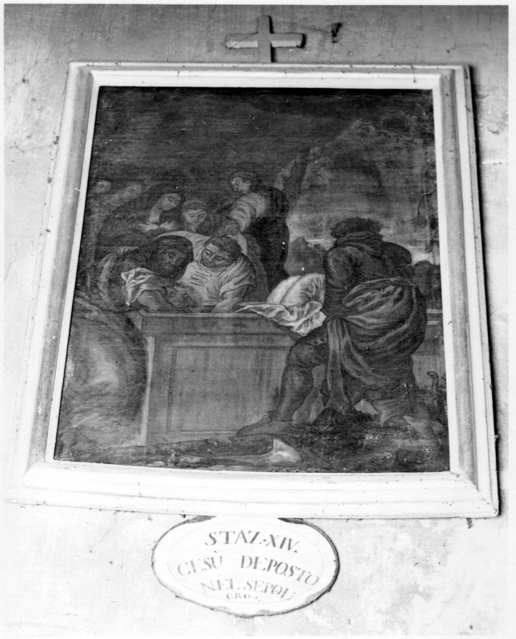 stazione XIV: Gesù deposto nel sepolcro (dipinto, elemento d'insieme) - ambito astigiano (seconda metà sec. XVIII)