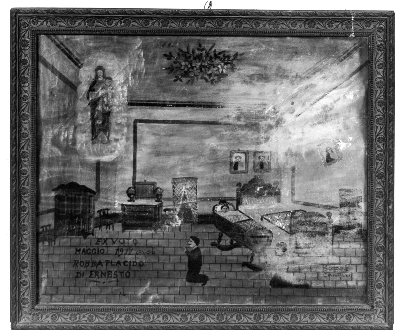 Madonna delle Grazie intercede per guarigione (ex voto, opera isolata) di Boido E (primo quarto sec. XX)