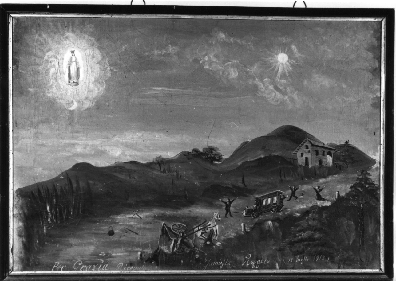 Madonna delle Grazie intercede per incidente con il carro (ex voto, opera isolata) - ambito astigiano (primo quarto sec. XX)