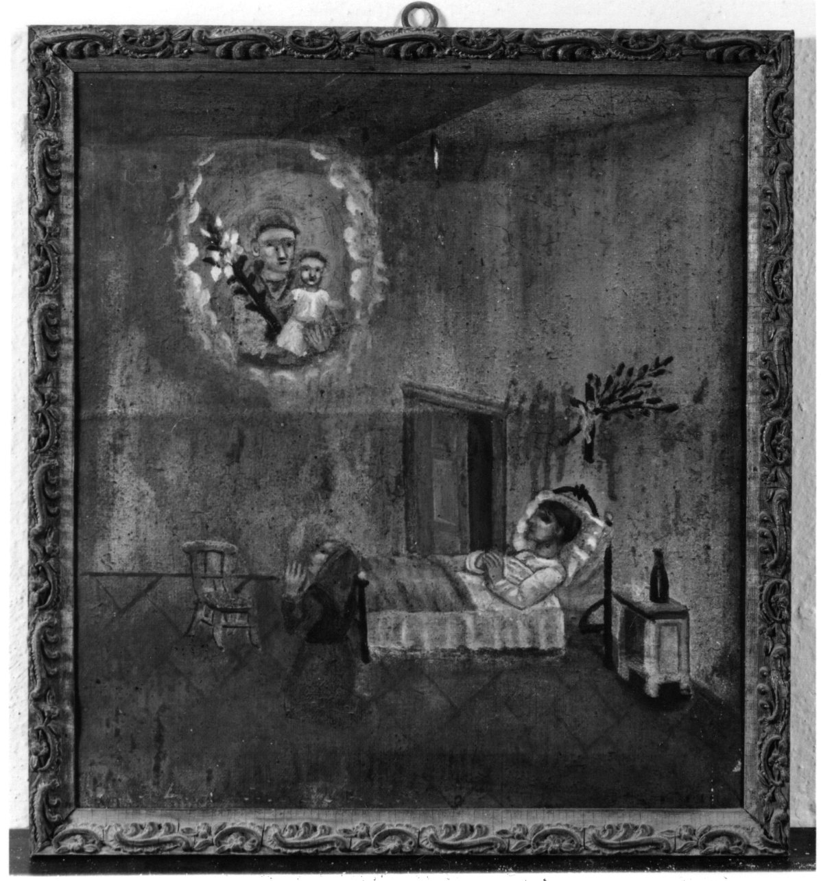 Sant'Antonio da Padova intercede per guarigione (ex voto, opera isolata) - ambito astigiano (fine/inizio secc. XIX/ XX)