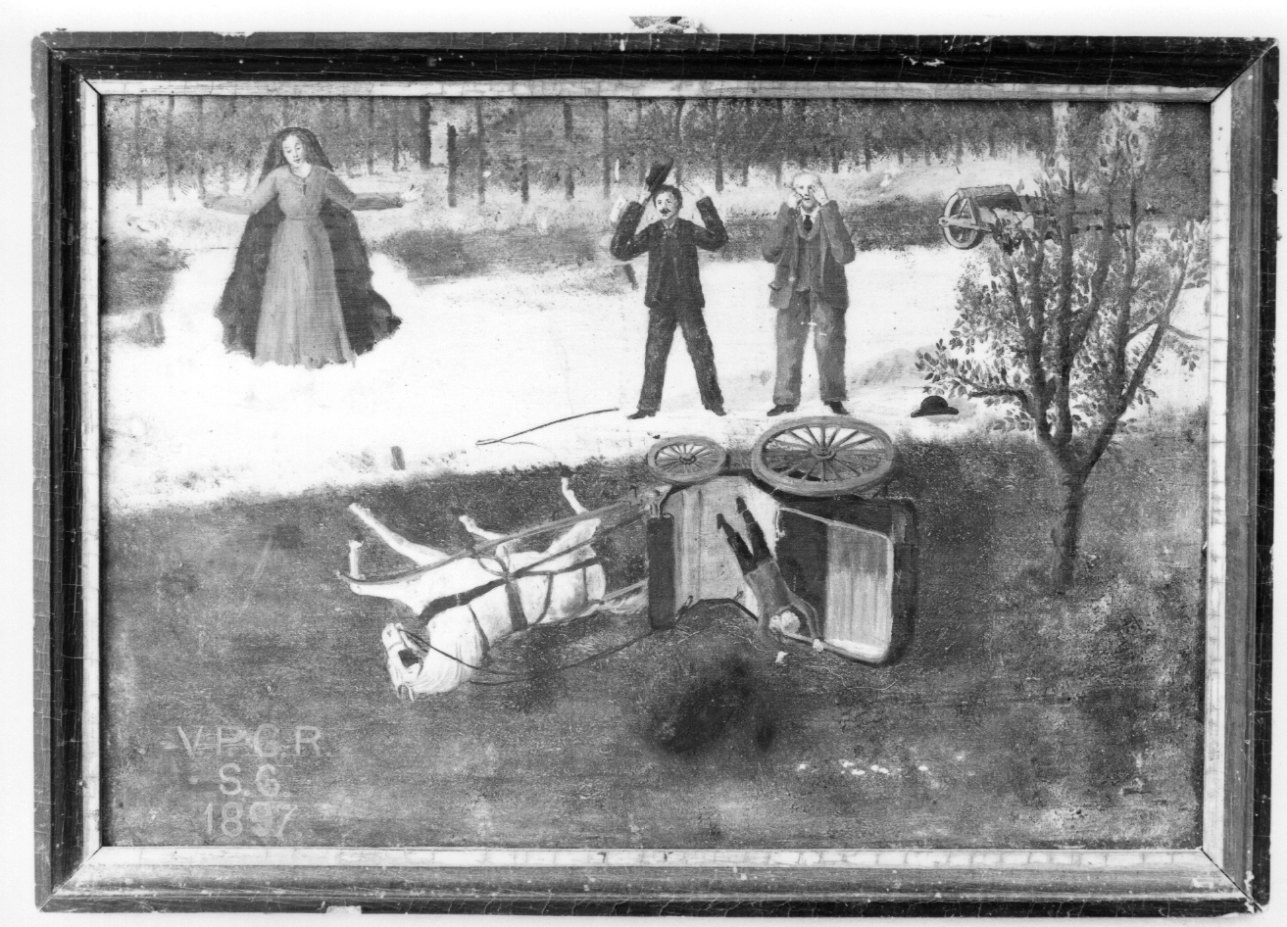 Madonna della Misericordia intercede per incidente con un calesse (ex voto, opera isolata) - ambito astigiano (fine sec. XIX)