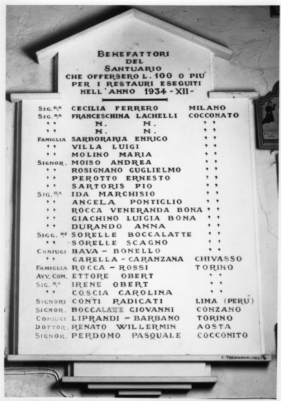 lapide commemorativa, serie di Terzuolo F (secondo quarto sec. XX)