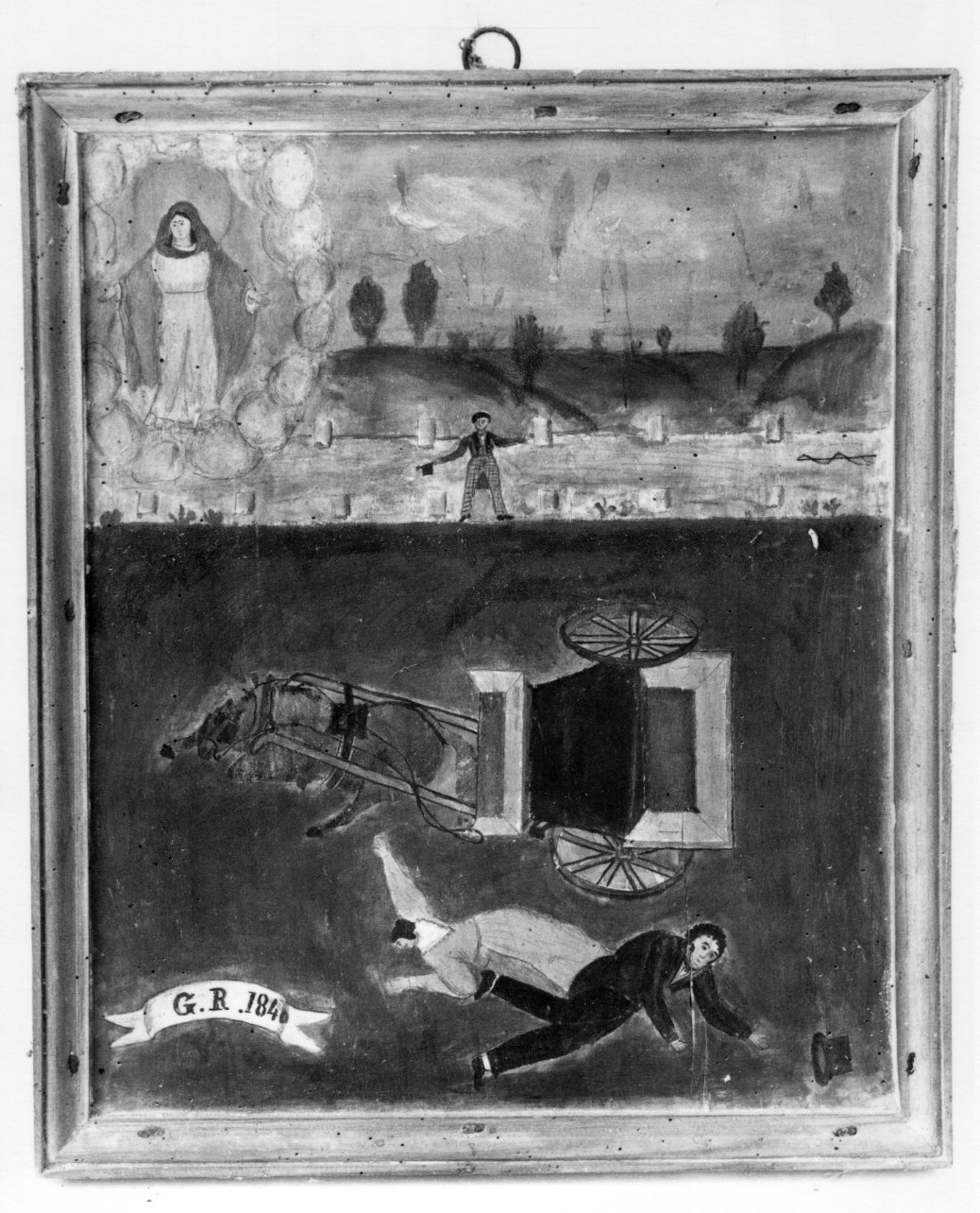 Madonna della Misericordia intercede per incidente con un calesse (ex voto, opera isolata) - ambito astigiano (prima metà sec. XIX)