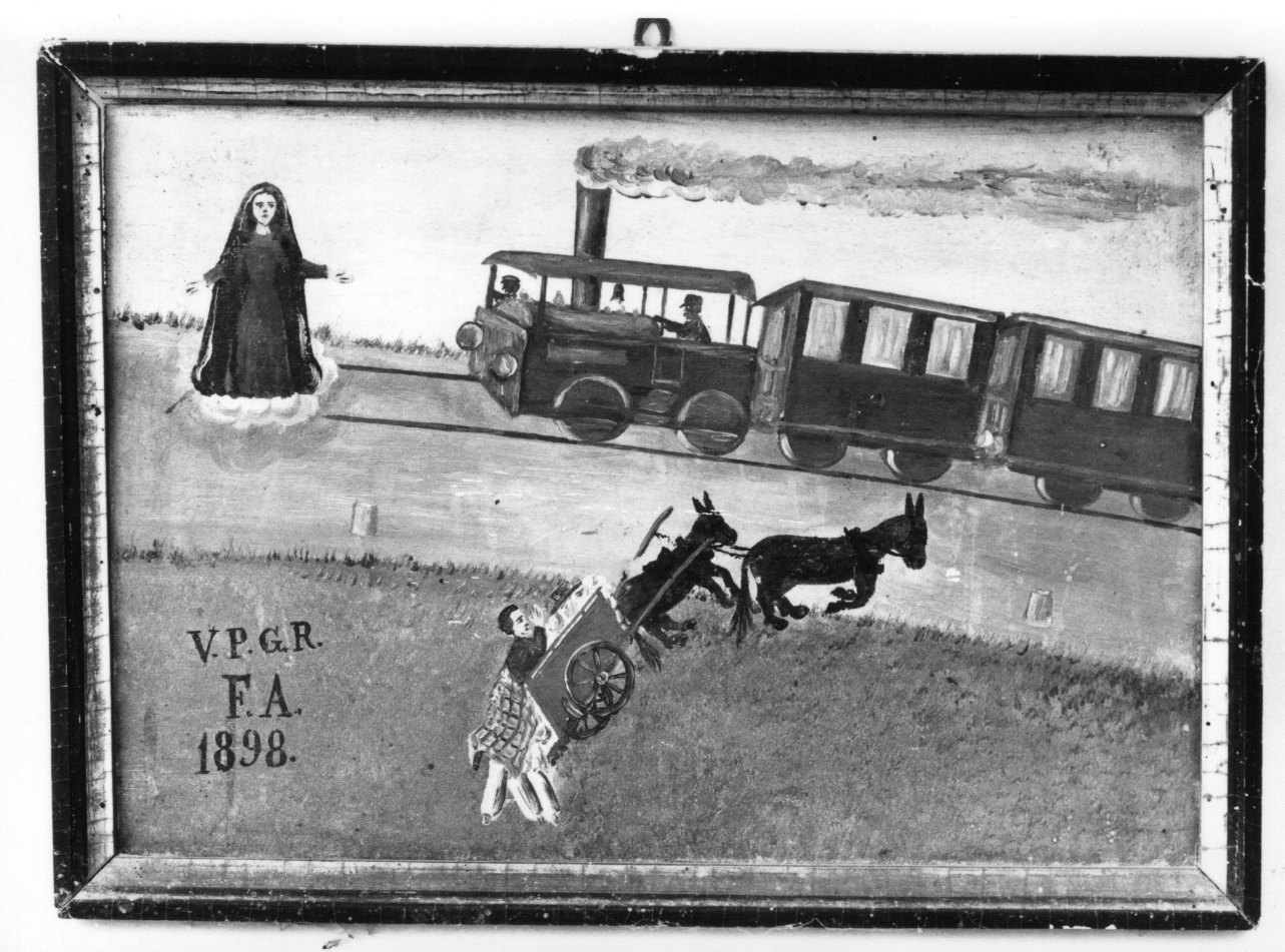 Madonna della Misericordia intercede per incidente con un carro (ex voto, opera isolata) - ambito astigiano (ultimo quarto sec. XIX)