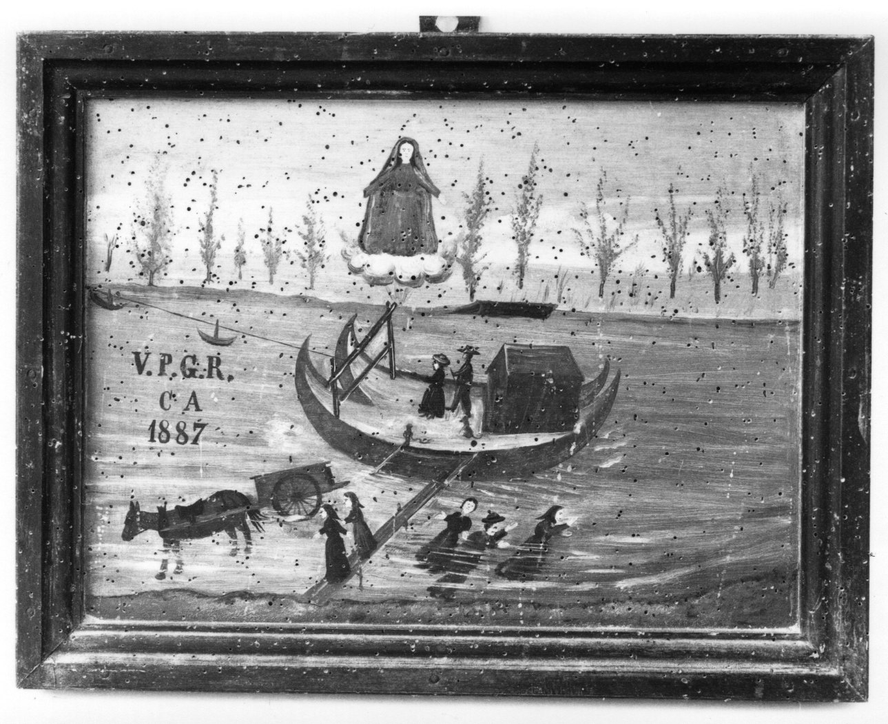 Madonna della Misericordia intercede per incidente con un traghetto (ex voto, opera isolata) - ambito astigiano (ultimo quarto sec. XIX)