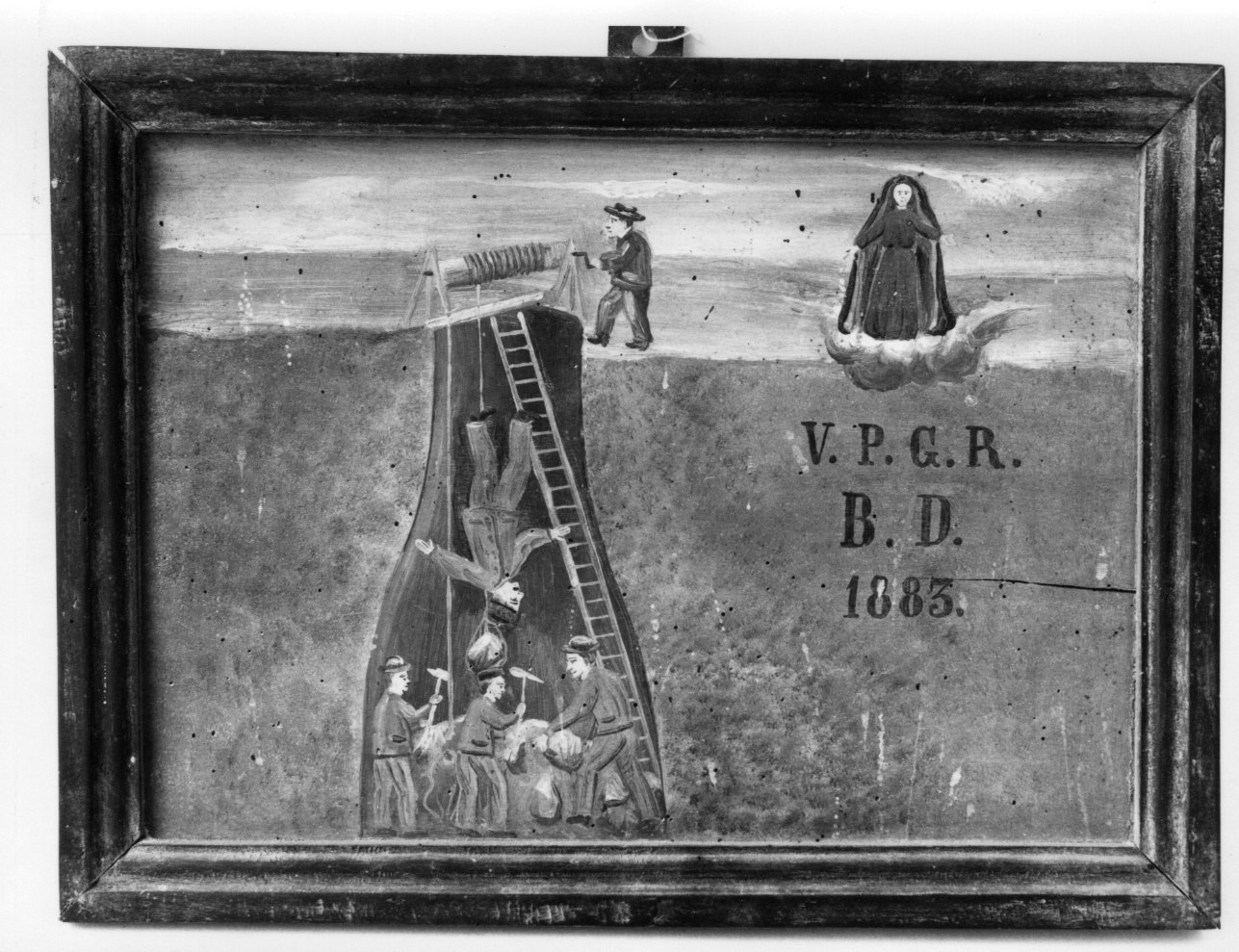 Madonna della Misericordia intercede per incidente sul lavoro (ex voto, opera isolata) - ambito astigiano (ultimo quarto sec. XIX)