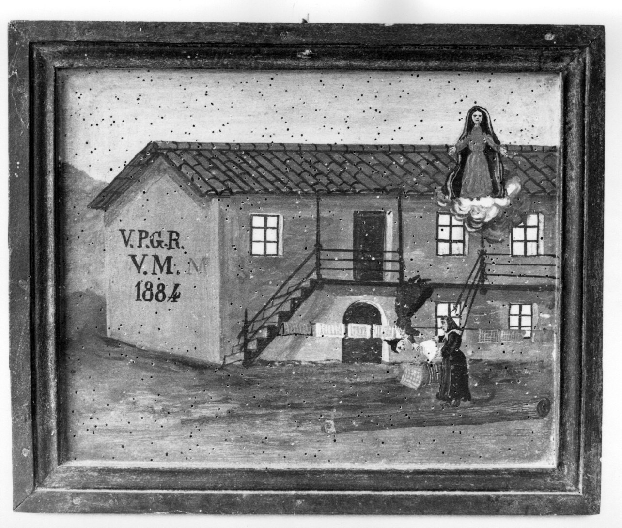 Madonna della Misericordia intercede per incidente domestico (ex voto, opera isolata) - ambito astigiano (ultimo quarto sec. XIX)