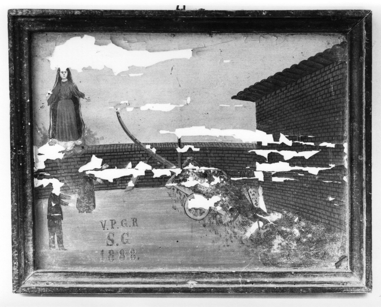 Madonna della Misericordia intercede per incidente con un carro (ex voto, opera isolata) - ambito astigiano (ultimo quarto sec. XIX)