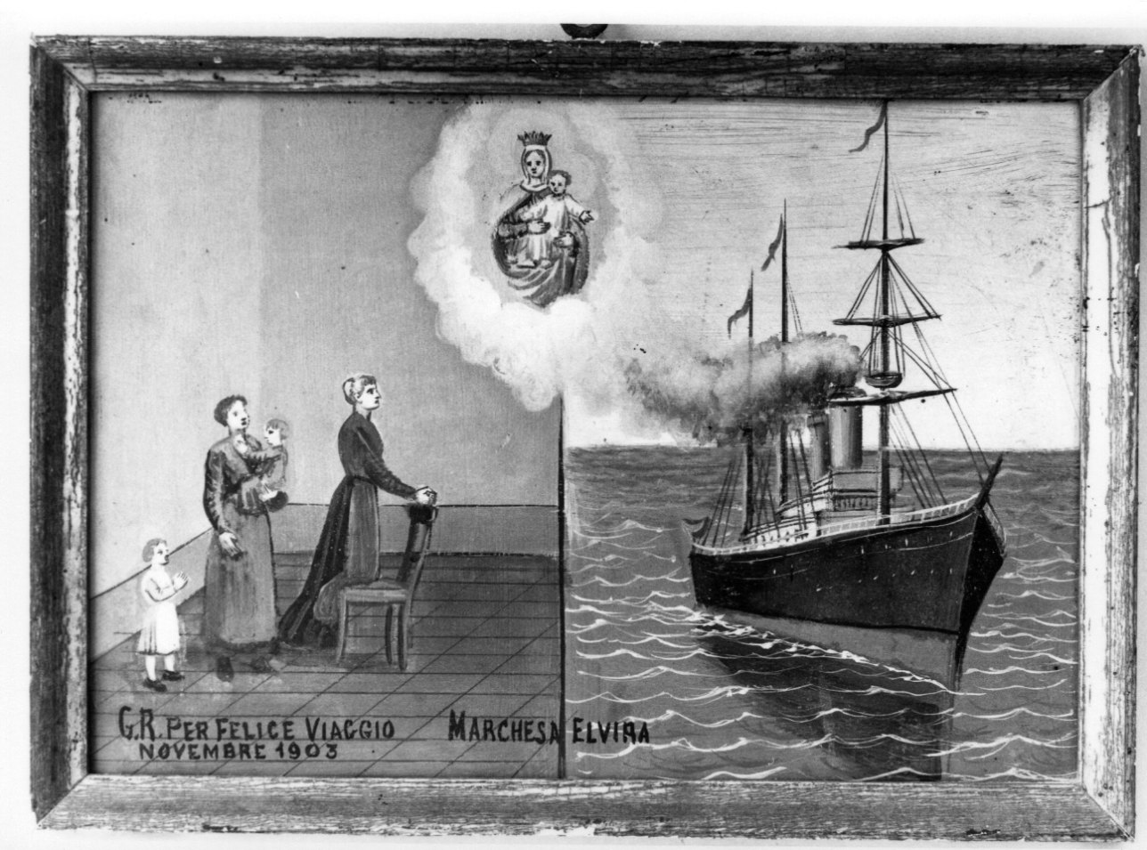 Madonna con Bambino intercede per viaggio in nave (ex voto, opera isolata) - ambito astigiano (inizio sec. XX)