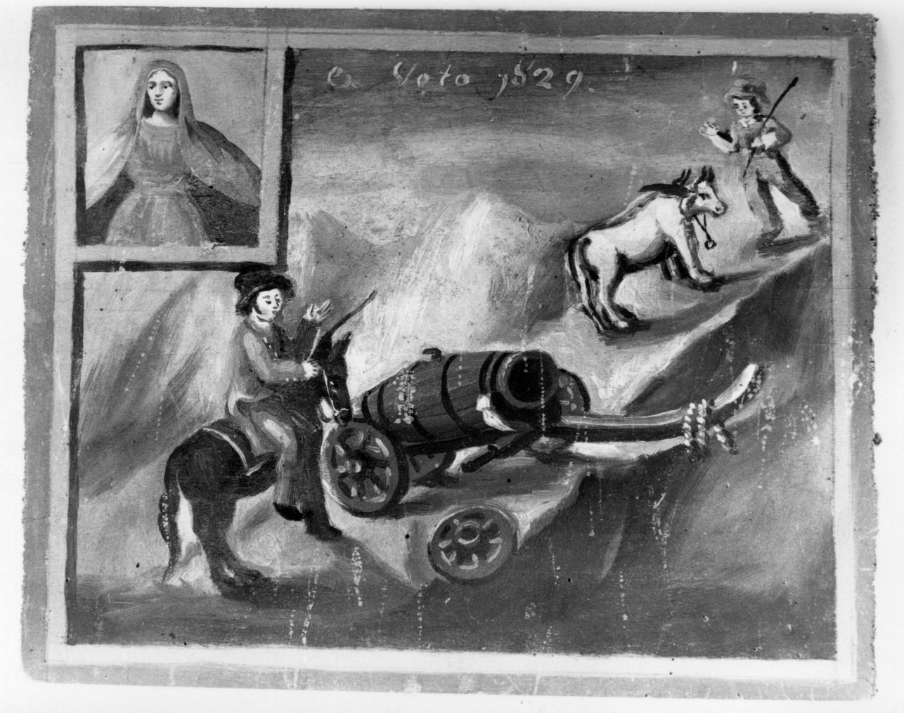 Madonna della Misericordia intercede per incidente con un carro (ex voto, opera isolata) - ambito astigiano (prima metà sec. XIX)