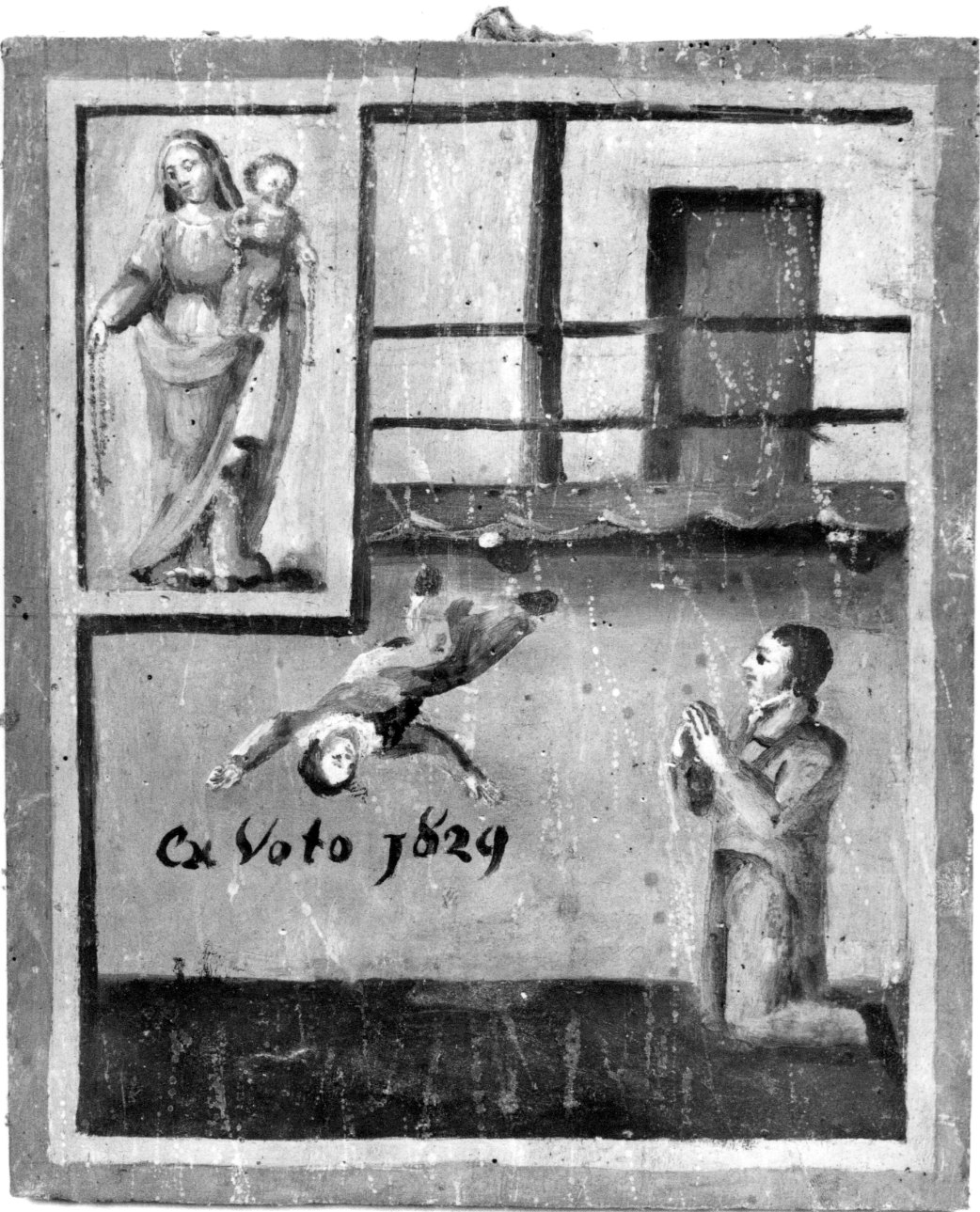 Madonna del Rosario intercede per infortunio (ex voto, opera isolata) - ambito astigiano (prima metà sec. XIX)