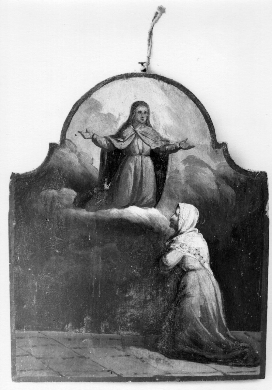 Madonna della Misericordia intercede per devota (ex voto, opera isolata) - ambito astigiano (sec. XIX)