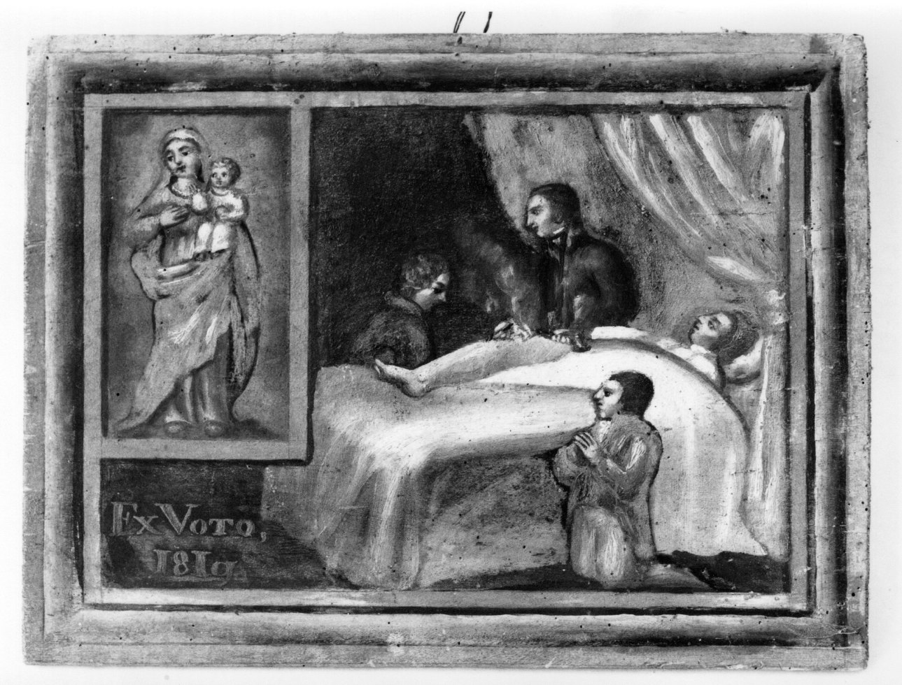 Madonna della Misericordia intercede per guarigione (ex voto, opera isolata) - ambito astigiano (primo quarto sec. XIX)