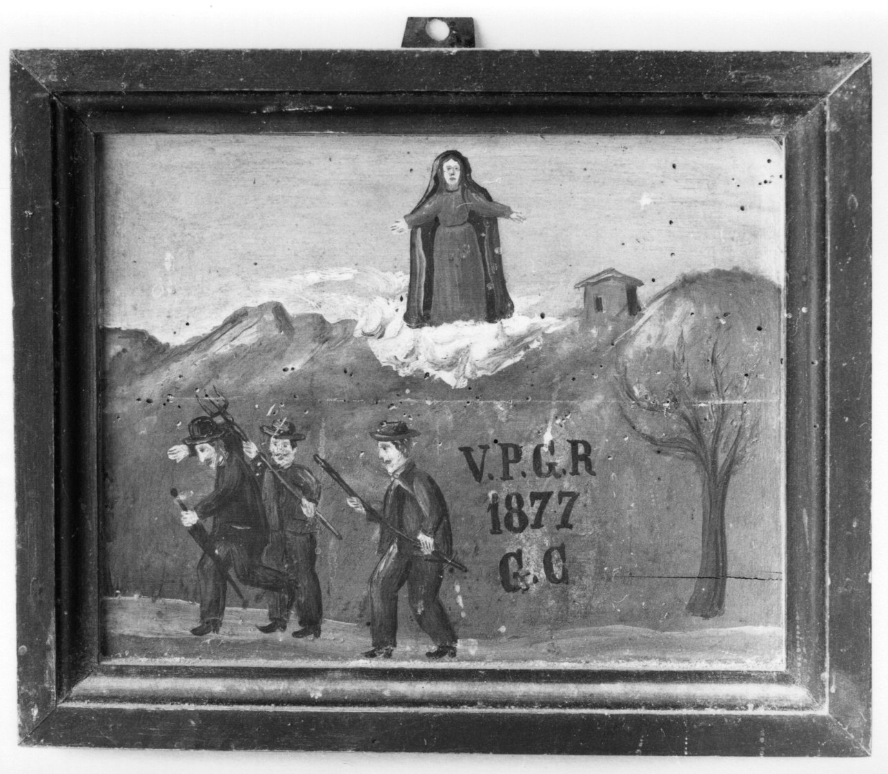 Madonna con Bambino e Sant'Antonio da Padova intercedono per episodio di aggressione (ex voto, opera isolata) - ambito astigiano (ultimo quarto sec. XIX)