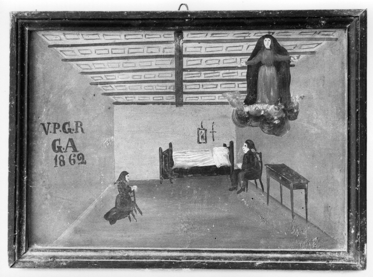 Madonna della Misericordia intercede per guarigione (ex voto, opera isolata) - ambito astigiano (seconda metà sec. XIX)