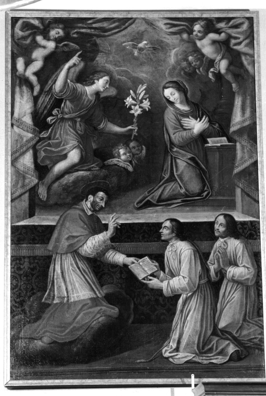 Annunciazione e San Carlo Borromeo che consegna la regola alla Congregazione (dipinto, opera isolata) - ambito astigiano (metà sec. XVII)
