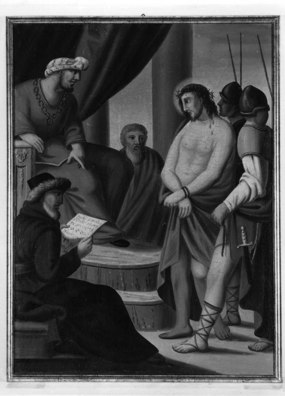 stazione I: Gesù condannato a morte (dipinto) di Ramello Michelangelo (secondo quarto sec. XIX)