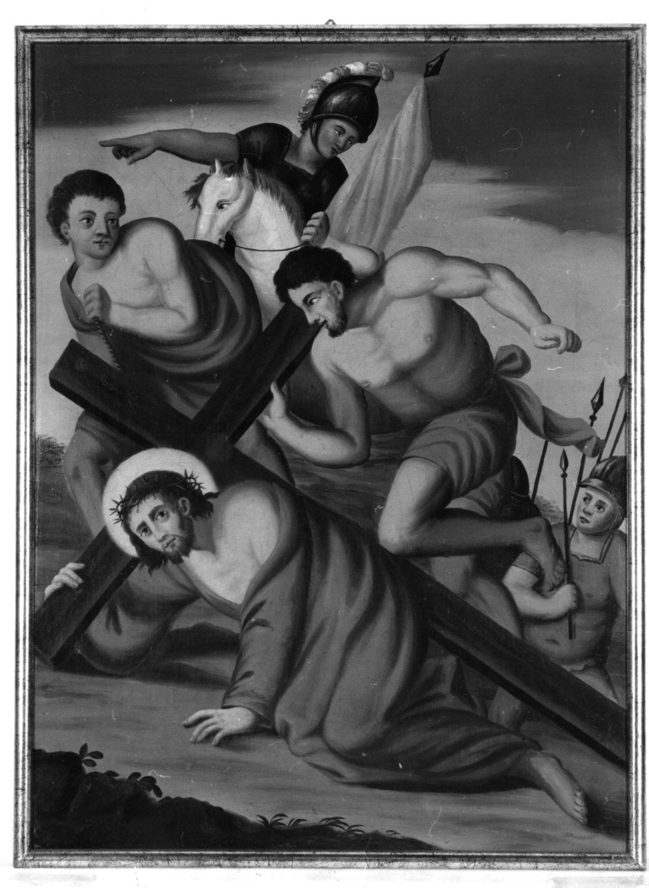 stazione IX: Gesù cade sotto la croce la terza volta (dipinto) di Ramello Michelangelo (secondo quarto sec. XIX)
