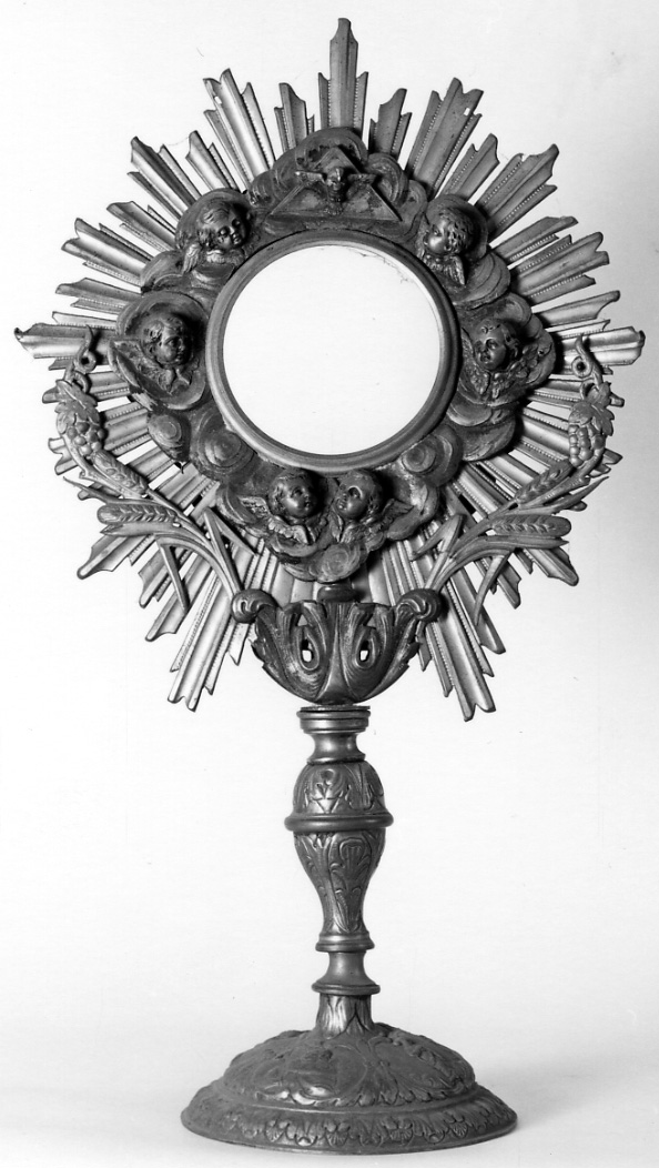 cherubini e motivi decorativi fitomorfi (ostensorio - a raggiera, opera isolata) - produzione piemontese (seconda metà sec. XIX)
