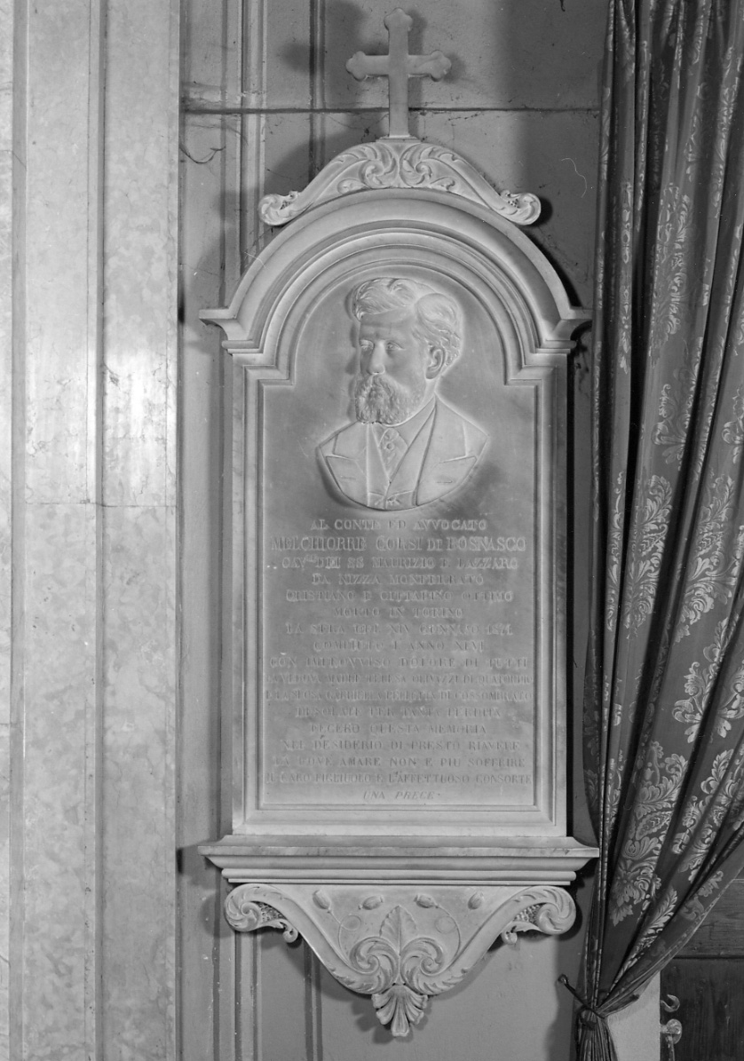 Ritratto del conte Melchiorre Corsi di Bosnasco (lapide commemorativa, opera isolata) - ambito astigiano (terzo quarto sec. XIX)