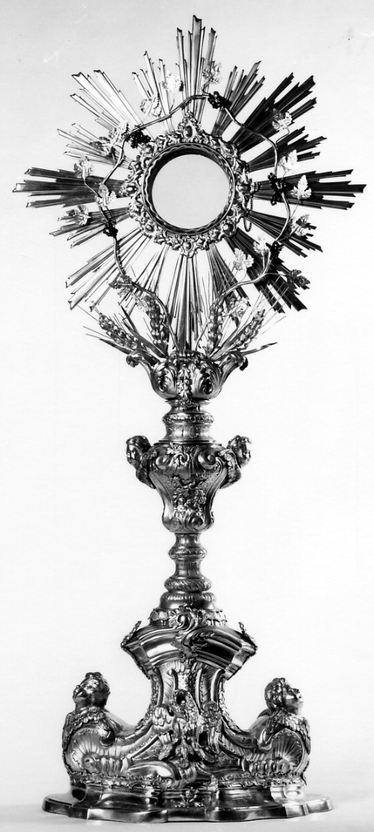 pellicano che imbocca i piccoli nel nido (ostensorio - a raggiera, opera isolata) - bottega piemontese (ultimo quarto sec. XVIII)